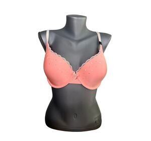 NWT New Victoria’s Secret 36D Padded Demi Pink Peach Floral Rhinestones Lace Bra